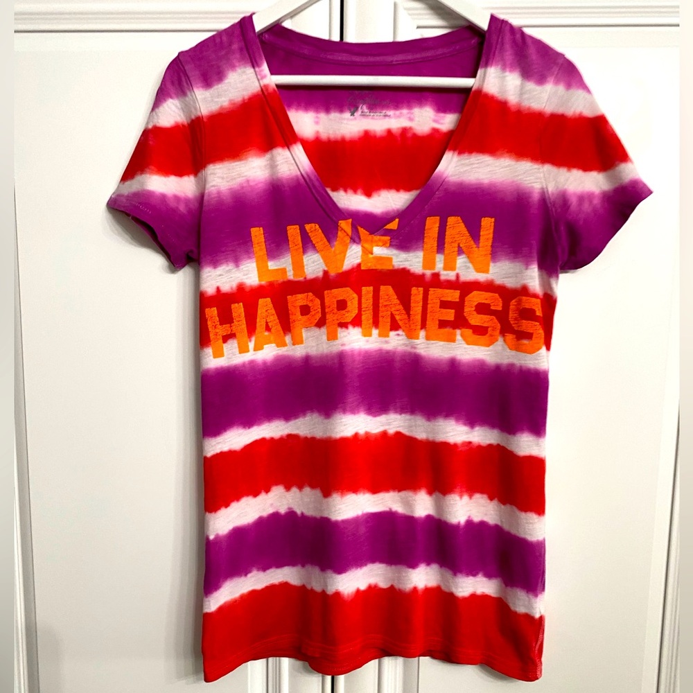American Eagle Women’s Sz Large V-Neck Short Sleeve Tye-Dye Striped T-Shirt